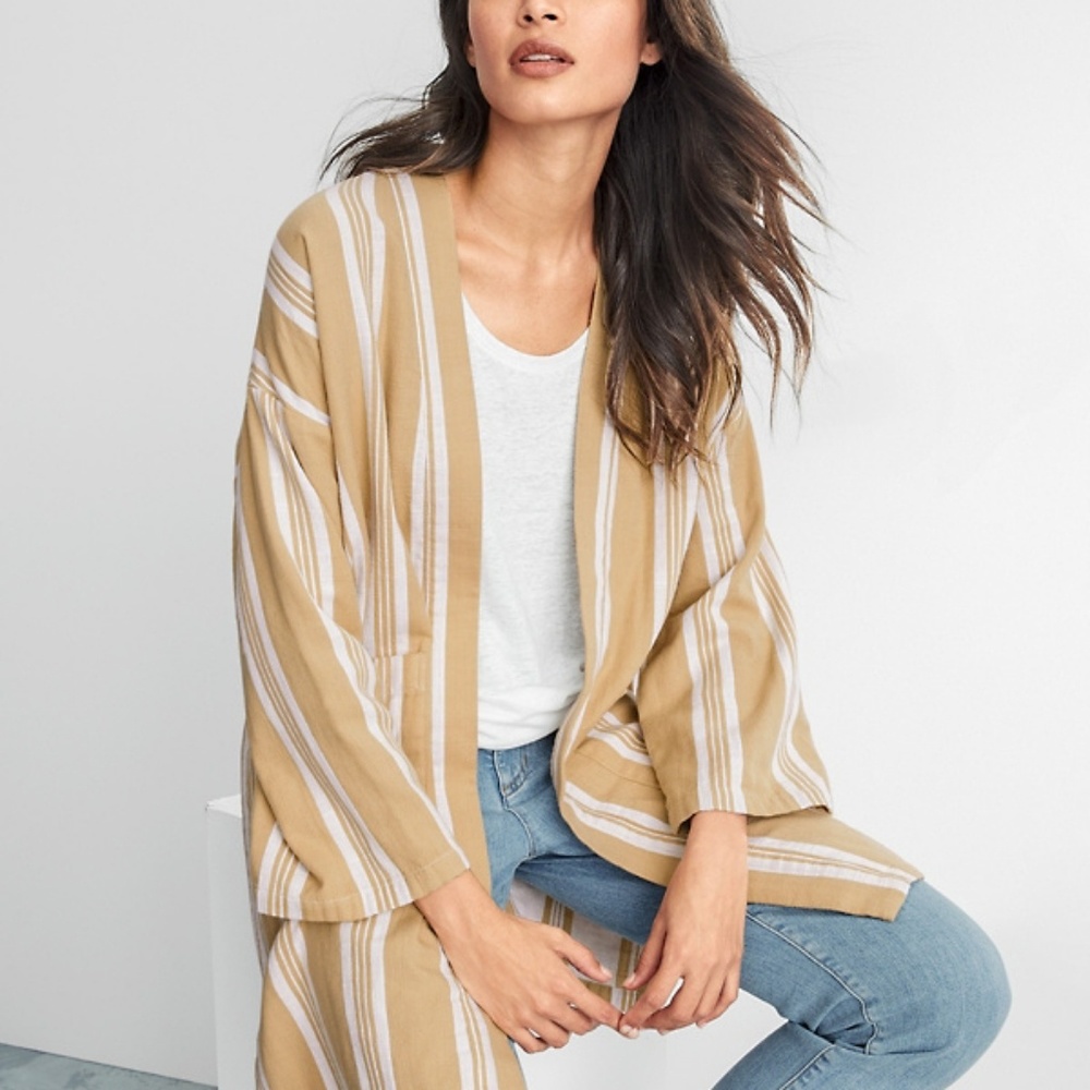 Yellow and White Stripe Eileen Fisher Kimono Jacket